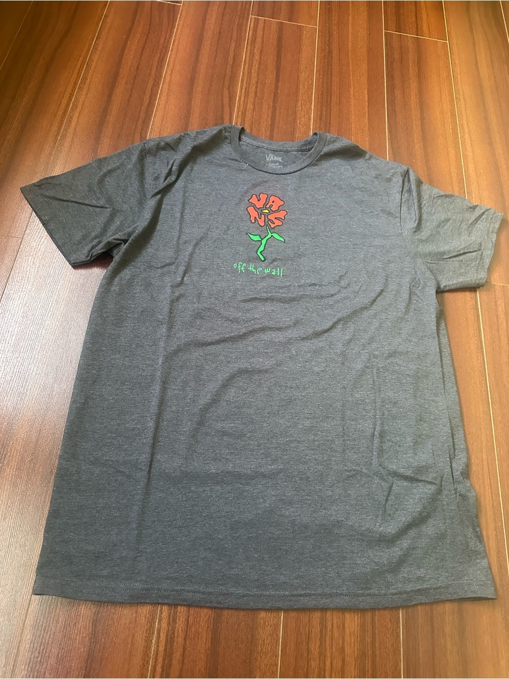 Vans Men's Charcoal Tee with Red Rose Graphic